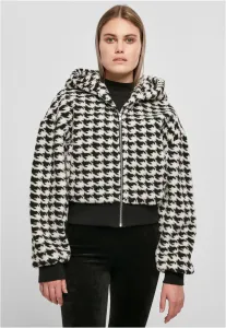 Urban Classics Ladies Short Oversized AOP Sherpa Jacket blackhoundstooth - Size:3XL