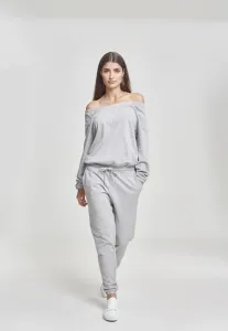 Ladies Cold Shoulder Terry Jumpsuit grey