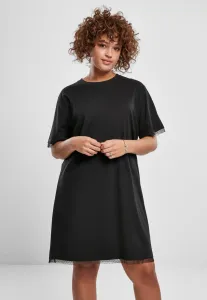 Urban Classics Ladies Boxy Lace Hem Tee Dress black - Size:XXL