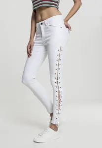 Urban Classics Ladies Denim Lace Up Skinny Pants white - Size:28