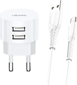 USAMS Wall Charger 2xUSB T20 2,1A microUSB white round Fast Charging XTXLOGT18MC05