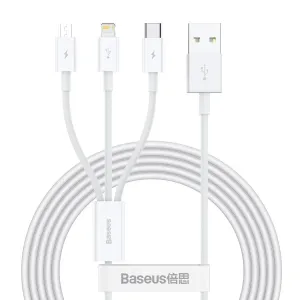 Baseus CAMLTYS-02 Superior rýchlonabíjací Dátový Kábel 3v1 USB-C, Lightning, MicroUSB 1,5 m, biely 57983104529