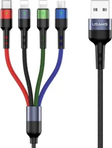 USAMS Nylon Cable U26 4in1 0.35m 2A Fast Charge (2xLightning/microUSB/USB-C) SJ411USB01 (US-SJ411)