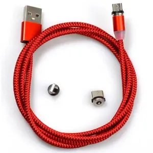 USB nabíjací kábel 3v1 s magnetickými koncovkami-Červená KP30704