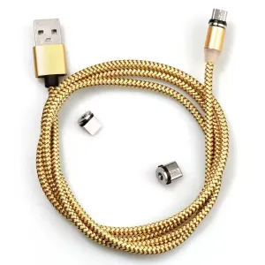 USB nabíjací kábel 3v1 s magnetickými koncovkami-Zlatá KP30705