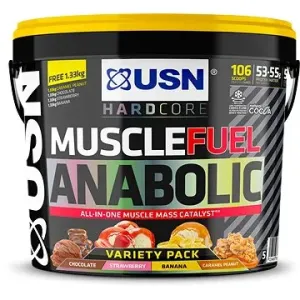 USN Muscle Fuel Anabolic Variety pack (Čokoláda, Jahoda, Banán a Arašidy s karamelom) 5,32 kg