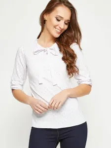 Shirt decorated with a tie under the neck in salmon polka dots white #8051157