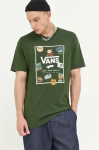 Bavlnené tričko Vans zelená farba, s potlačou #8744190