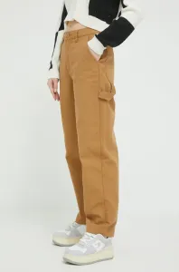 Bavlnené nohavice Vans hnedá farba, rovné, vysoký pás