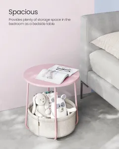 VASAGLE Okrúhly odkladací stolík s textilným košom ružový #9334841