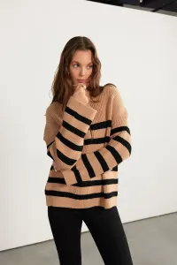 VATKALI Striped Zipper Pullover Camel