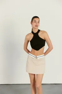 VATKALI Inverted Belt Detailed Short Skirt Beige