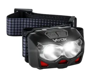 Vayox LED Nabíjacia čelovka so senzorom 2xLED/5W/5V/3xAAA IP65 500 lm 10,5 h 1200 mAh