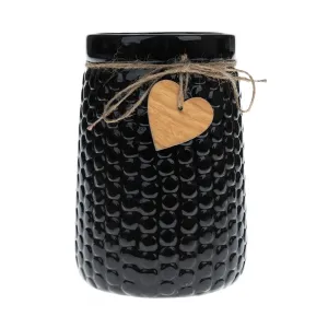 Keramická váza Wood heart čierna, 12 x 17,5 x 12 cm