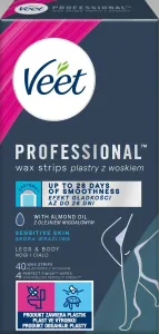 Veet Professional Wax Strips Sensitive Skin Legs & Body 40 ks depilačný prípravok pre ženy