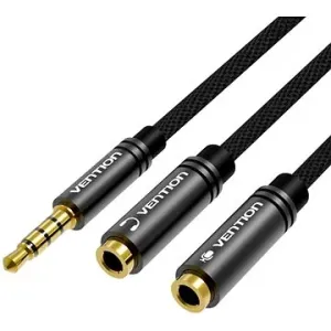 Vention Fabric Braided 3,5 mm Male to 2× 3,5 mm Female Stereo Splitter Cable 0,3 m Black Metal Type