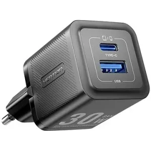 Vention 2-Port USB (C + A) GaN Charger (30 W/30 W) EU-Plug Black