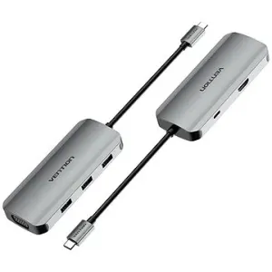 Vention USB-C to HDMI/VGA/USB 3.0 × 3/PD Docking Station 0,15 m Gray Aluminum