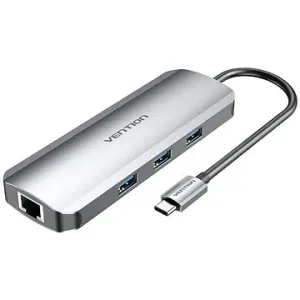 Vention Type-C (USB-C) to HDMI/3× USB3.0/RJ45/SD/TF/3,5 mm/PD 0,15 m Gray Aluminum Alloy T