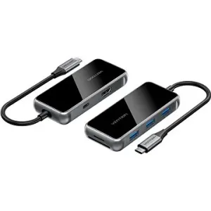 Vention USB-C to HDM/ 3× USB 3.0/SD/TF/PD Docking Station 0.15M Gray Mirrored Surface Type