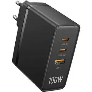 Vention Ultra 3-Port USB (C+C+A) GaN Charger (100 W/100 W/30 W) Black