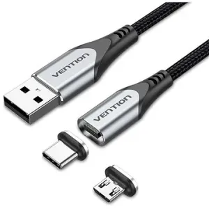 Vention 2-in-1 USB 2.0 to Micro + USB-C Male Magnetic Cable 0.5 M Gray Aluminum Alloy Type