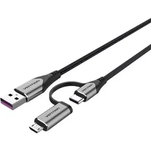 Vention USB 2.0 to 2-in-1 USB-C & Micro USB Male 5A Cable 0.5m Gray Aluminum Alloy Type
