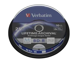 VERBATIM M-DISC BD-R SL 25 GB 4× INKJET PRINTABLE spindle 10pck/BAL
