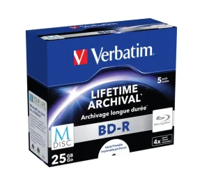 VERBATIM M-DISC BD-R SL 25GB 4× INKJET PRINTABLE spindle 5pck/BAL