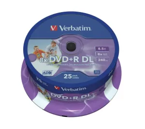 VERBATIM DVD+R(25-pack)/Spindle Double Layer 8X 8.5GB Inkjet Printable #1236600
