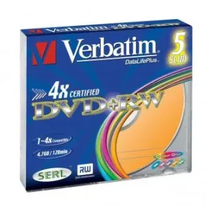 Verbatim DVD+RW, Colour, 43297, 4.7GB, 4x, slim box, 5-pack, bez možnosti potisku, 12cm, pro archivaci dat