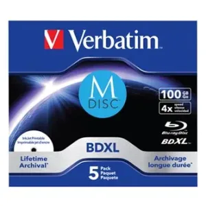 Verbatim MDISC, Lifetime archival BDXL, 100GB, jewel box, 43834, 4x, 5-pack #5437282