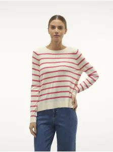 Pink and cream women's striped sweater Vero Moda Nova - Women #9508937