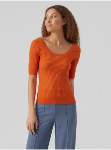 Oranžové dámske rebrované basic tričko VERO MODA Estela #5362509