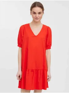 Bavlnené šaty Vero Moda červená farba, mini, áčkový strih