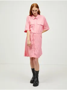 Ružové košeľové šaty s prímesou ľanu VERO MODA Haf #735681