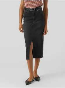 Tmavosivá dámska džínsová midi sukňa Vero Moda Veri