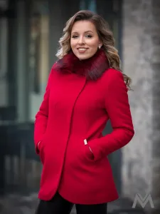 Dámsky elegantný kabát s kožušinkou DEYSI- červený, VEĽKOSŤ NOVÉ 3XL (46 )