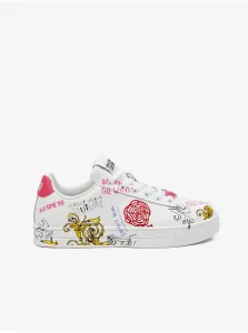 White Womens Patterned Leather Sneakers Versace Jeans Couture Fondo - Women #6516313