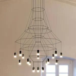 LED závesná lampa Vibia Wireflow, čierna, 279 cm