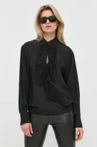 Hodvábna košeľa Victoria Beckham dámska, čierna farba, voľný strih, s klasickým golierom #4887443