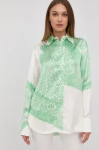 Košeľa Victoria Beckham dámska, zelená farba, voľný strih, s klasickým golierom #7520209