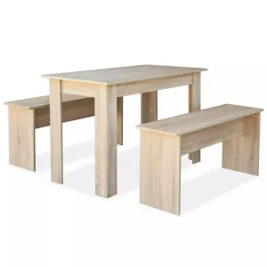 Jedálenský stôl a lavice 3 kusy drevotrieska dub 244866