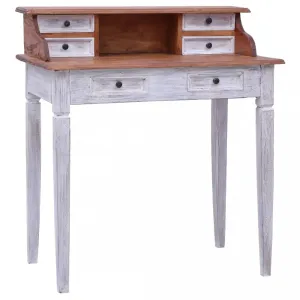 Písací stôl zo zásuvkami masívne drevo Dekorhome Biela / hnedá