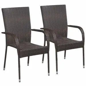Stohovateľné záhradné stoličky 2 ks polyratan hnedé 44237