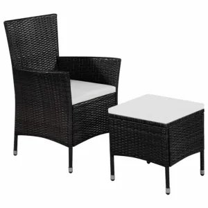 Záhradné stoličky a stolička s poduškami polyratan čierne 44091