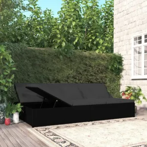 Dvojité záhradné ležadlo / pohovka s poduškou Čierna