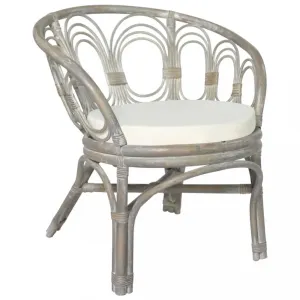 Jedálenské stoličky s poduškou, sivý prírodný ratan a ľanové plátno