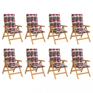 Skladacia záhradná stolička s poduškami 8 ks teak / látka Dekorhome Biela / červená,Skladacia záhradná stolička s poduškami 8 ks teak / látka Dekorhom