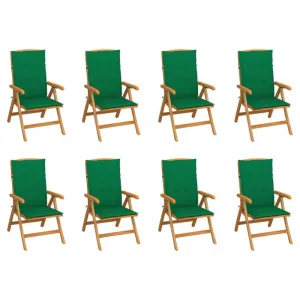 Skladacia záhradná stolička s poduškami 8 ks teak / látka Dekorhome Tmavo zelená,Skladacia záhradná stolička s poduškami 8 ks teak / látka Dekorhome T #810197